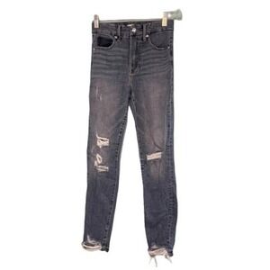 Good American Good Waist Jeans Blue Released Chewed Hem Distressed 0 25